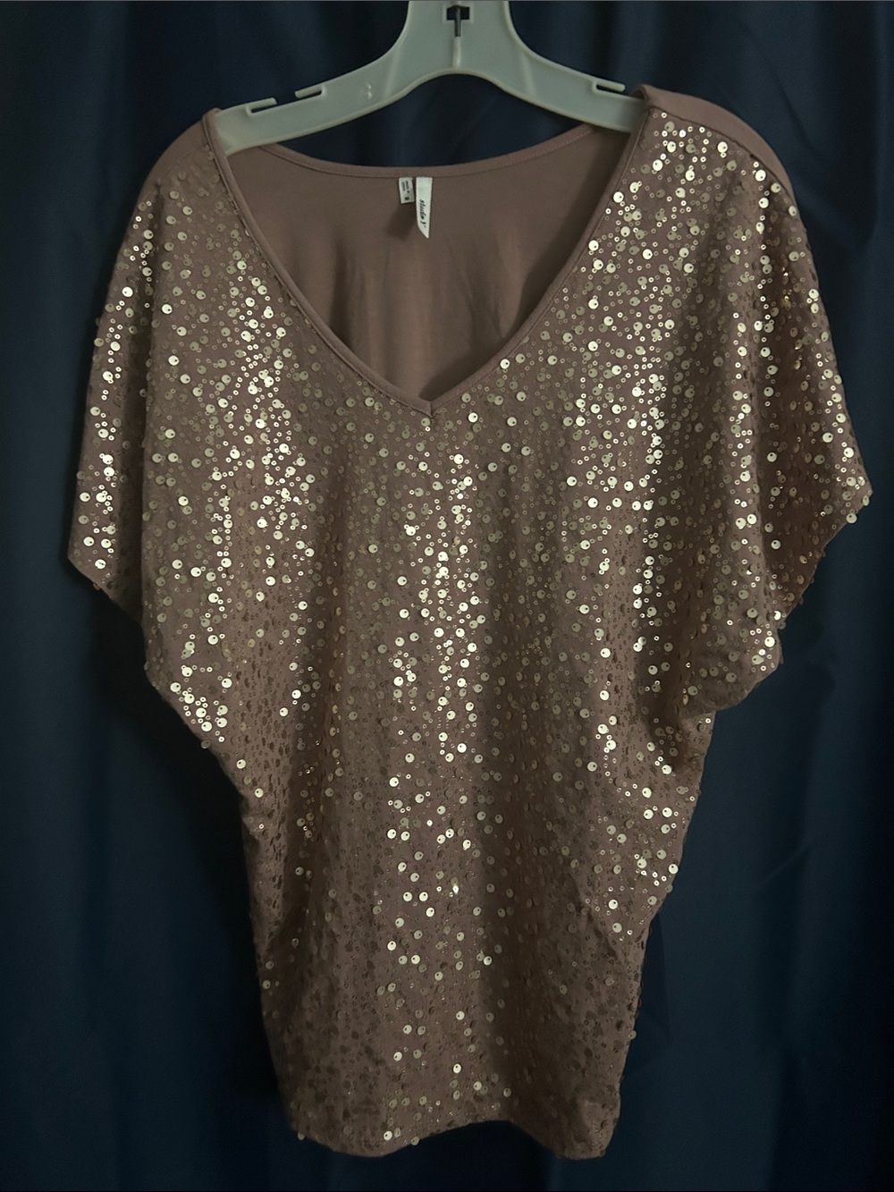 City Studio Rose Gold Sequin V-Neck Dolman Top